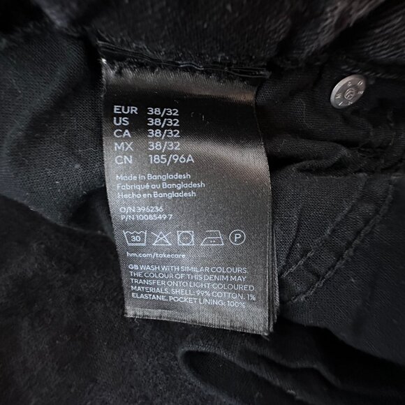 H&M Straight Leg Jeans Women's Size 38/32 High Rise Acid Wash Denim Black - Picture 7 of 13